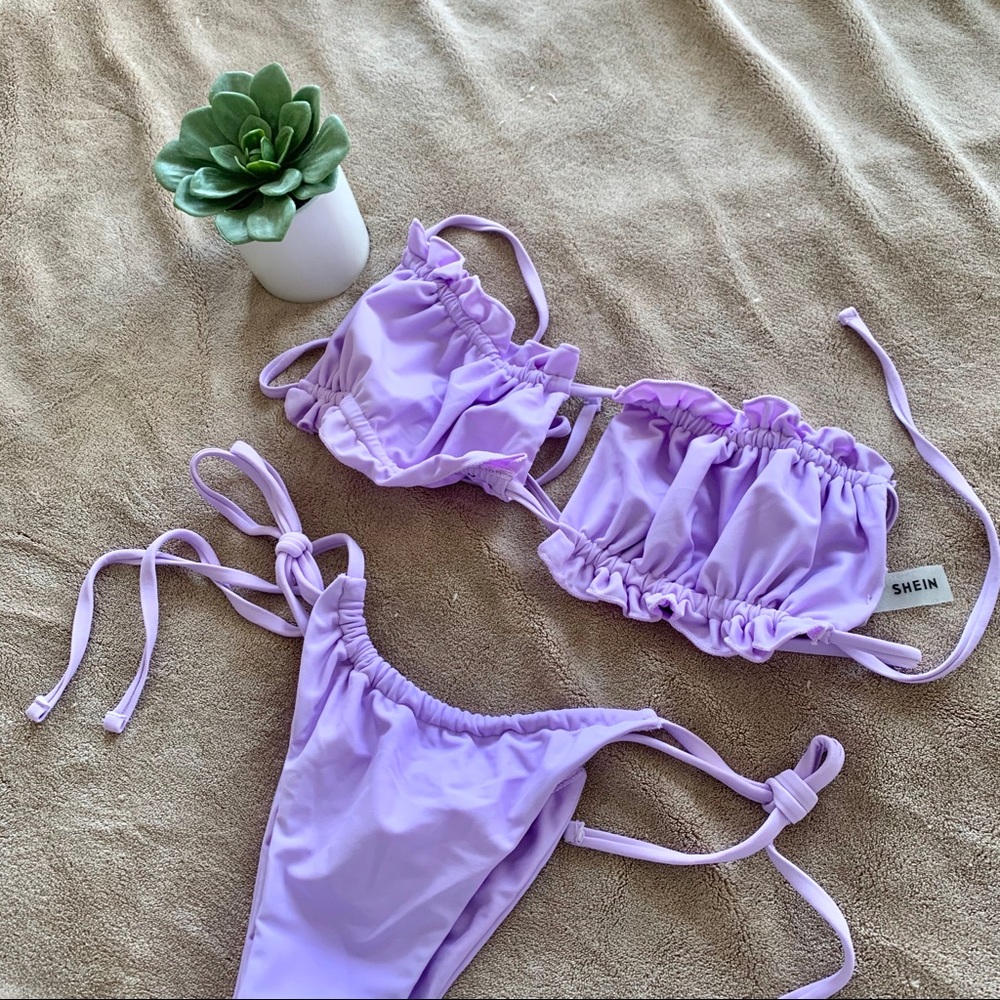 SOLD Lilac ruched bandeau bikini